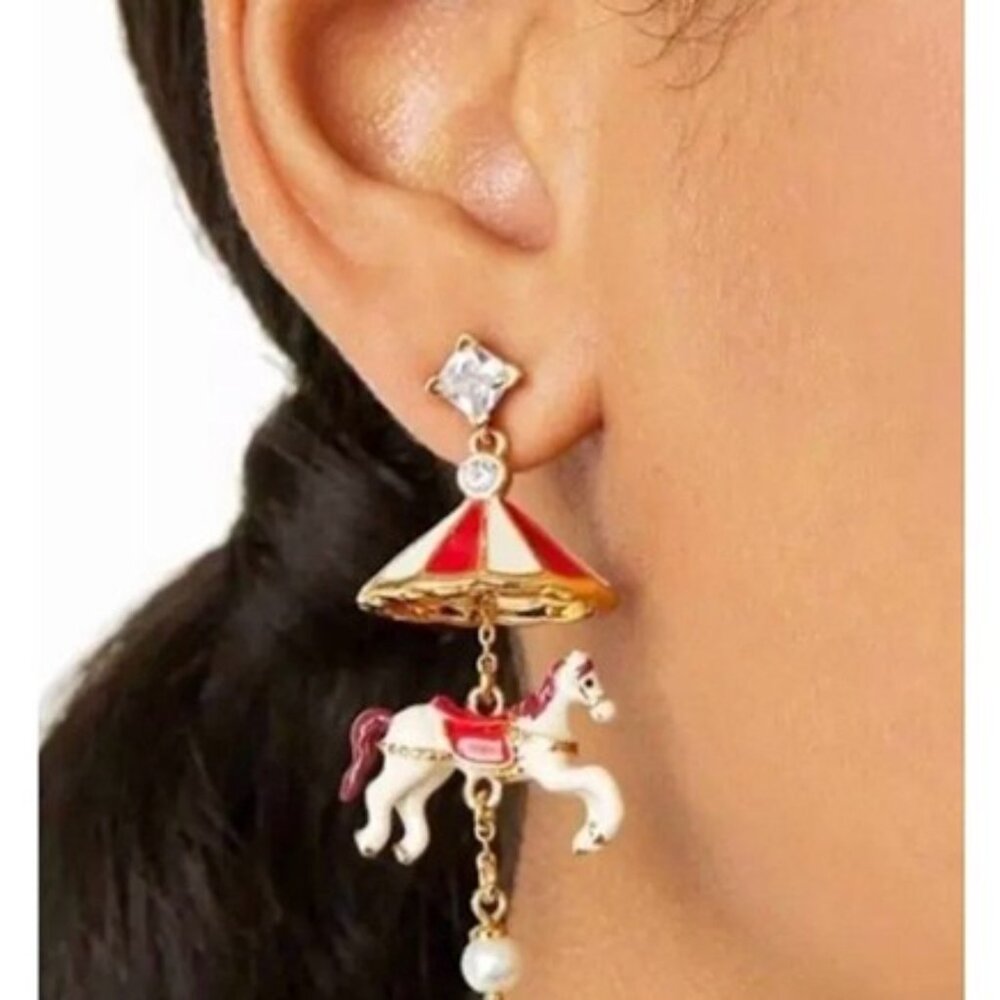 Kate Spade Winter Wonderland Crystal & Enamel Carousel Statement Earrings NWT - Picture 4 of 4